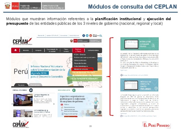 Módulos de consulta del CEPLAN Módulos que muestran información referentes a la planificación institucional