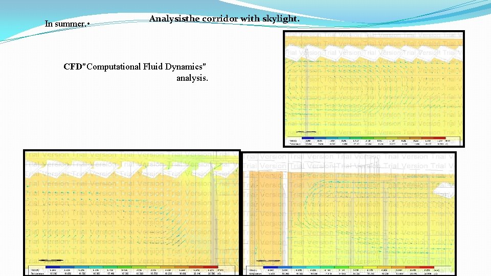 In summer. • Analysisthe corridor with skylight. CFD"Computational Fluid Dynamics" analysis. 