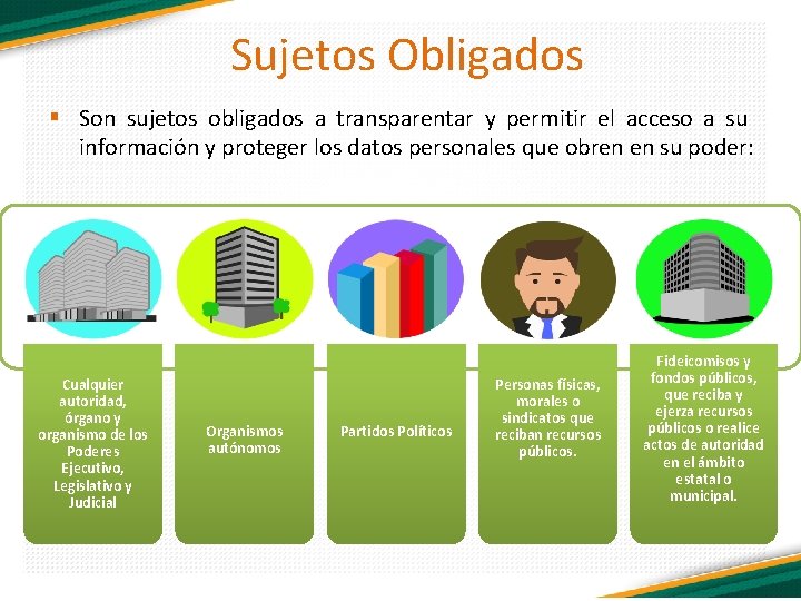 Sujetos Obligados § Son sujetos obligados a transparentar y permitir el acceso a su