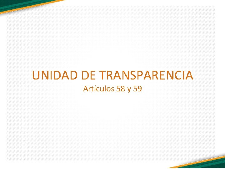 UNIDAD DE TRANSPARENCIA Artículos 58 y 59 