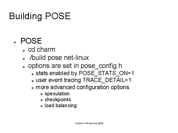 Building POSE cd charm. /build pose net-linux options are set in pose_config. h stats