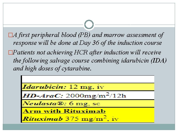 �A first peripheral blood (PB) and marrow assessment of response will be done at