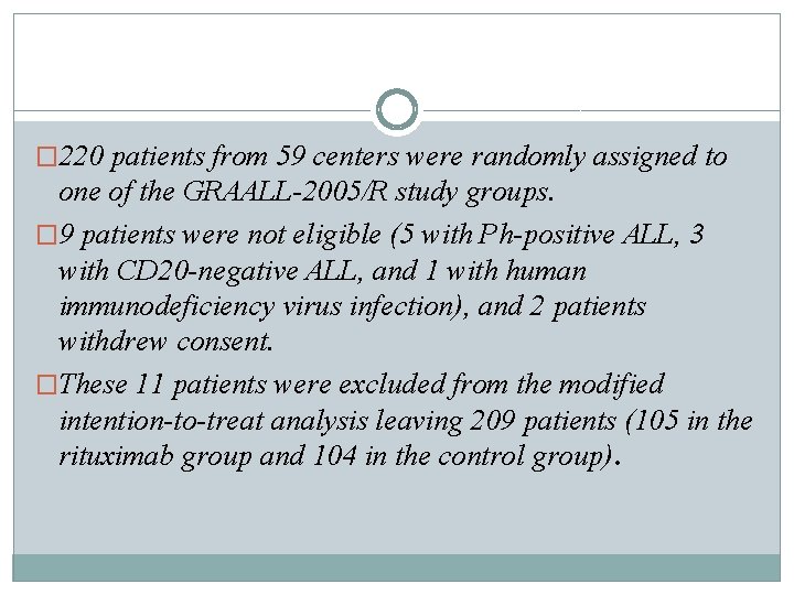 � 220 patients from 59 centers were randomly assigned to one of the GRAALL-2005/R