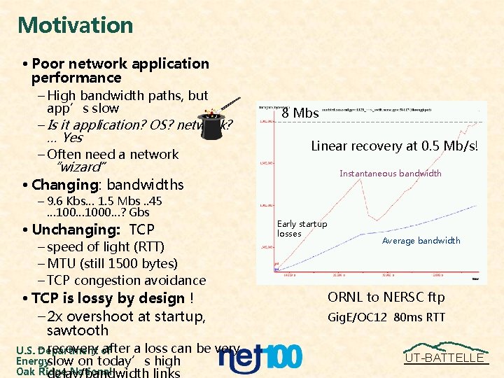 Motivation • Poor network application performance – High bandwidth paths, but app’s slow –