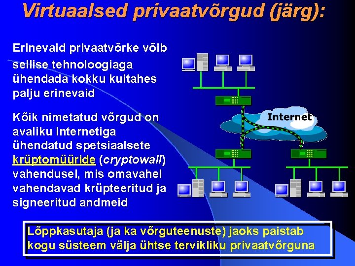 Virtuaalsed privaatvõrgud (järg): Erinevaid privaatvõrke võib sellise tehnoloogiaga ühendada kokku kuitahes palju erinevaid Kõik