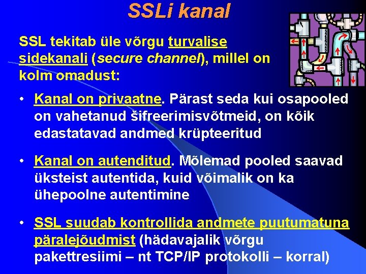 SSLi kanal SSL tekitab üle võrgu turvalise sidekanali (secure channel), millel on kolm omadust: