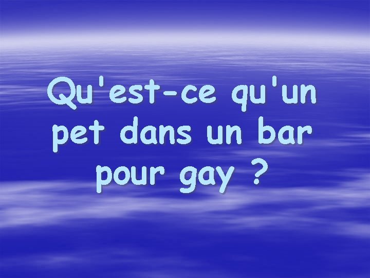 Qu'est-ce qu'un pet dans un bar pour gay ? 