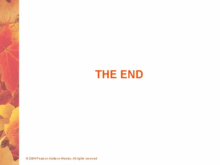 THE END © 2004 Pearson Addison-Wesley. All rights reserved 