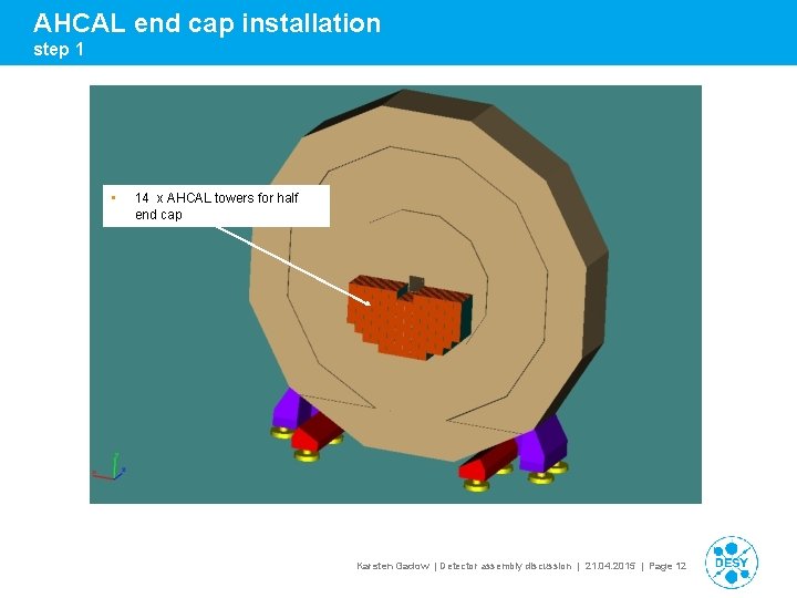 AHCAL end cap installation step 1 • 14 x AHCAL towers for half end