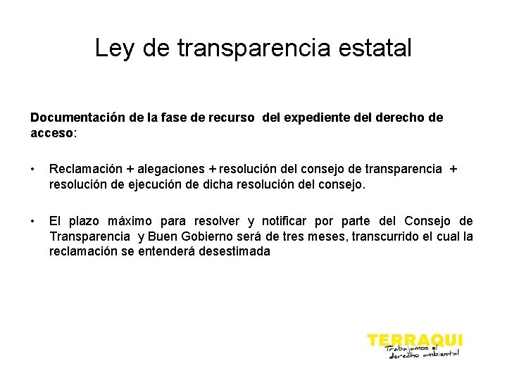 Ley de transparencia estatal Documentación de la fase de recurso del expediente del derecho