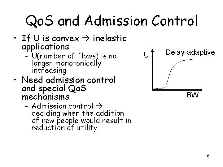 Qo. S and Admission Control • If U is convex inelastic applications – U(number