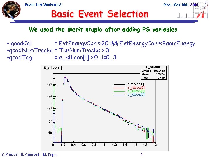 Beam Test Worksop 2 Pisa, May 16 th, 2006 Basic Event Selection We used