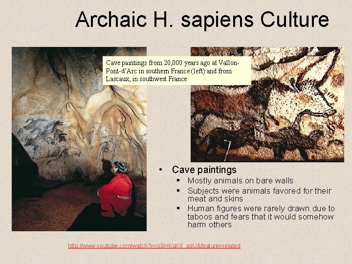 Archaic H. sapiens Culture Cave paintings from 20, 000 years ago at Vallon. Pont-d’Arc