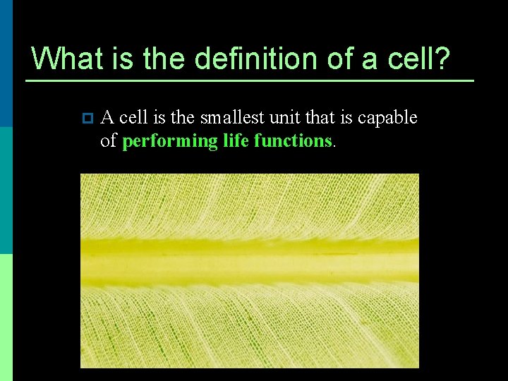 What is the definition of a cell? p A cell is the smallest unit