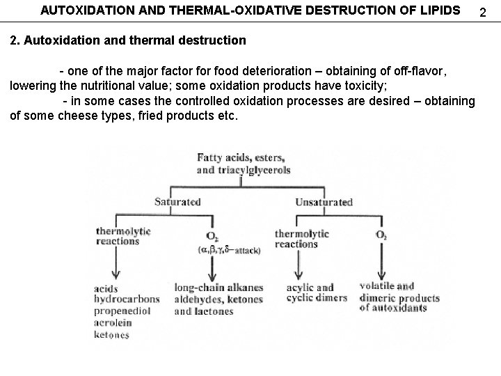 AUTOXIDATION AND THERMAL-OXIDATIVE DESTRUCTION OF LIPIDS 2. Autoxidation and thermal destruction - one of