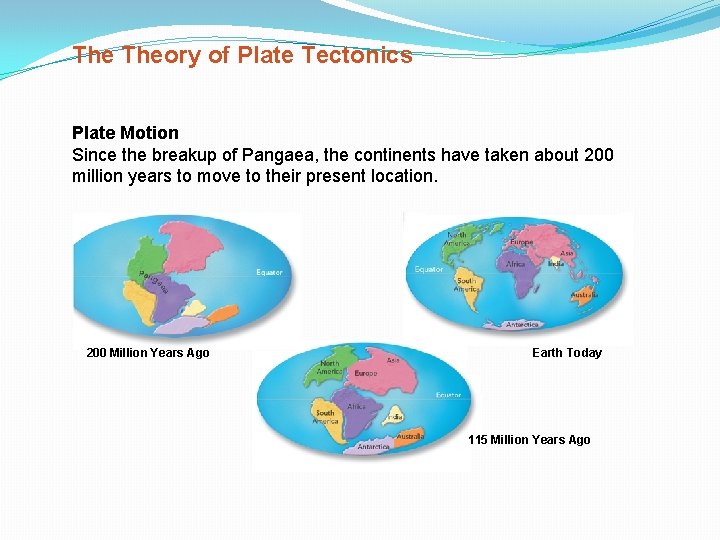 The Theory of Plate Tectonics Plate Motion Since the breakup of Pangaea, the continents