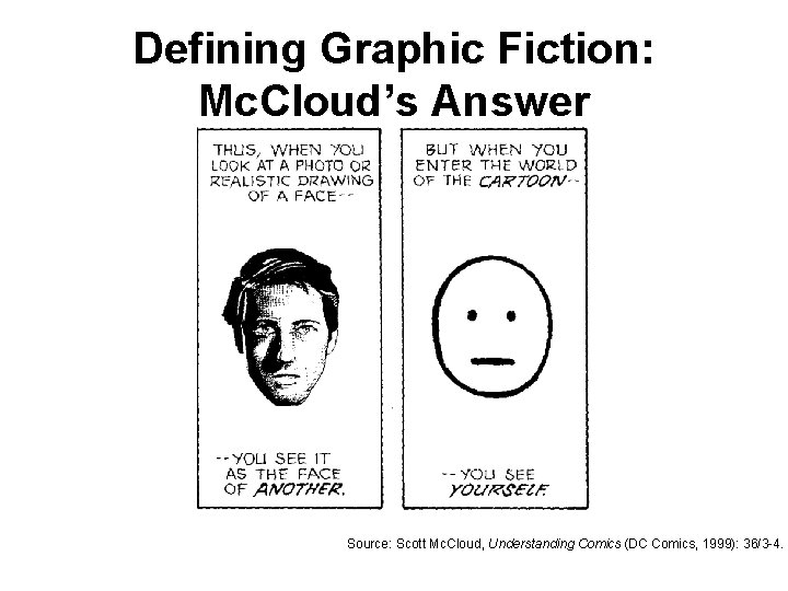 Defining Graphic Fiction: Mc. Cloud’s Answer Source: Scott Mc. Cloud, Understanding Comics (DC Comics,