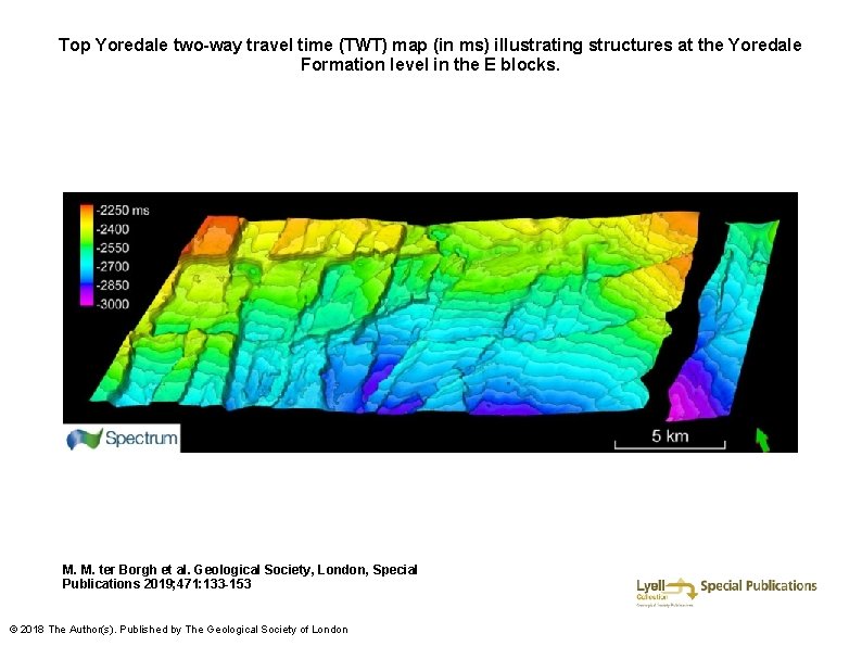 Top Yoredale two-way travel time (TWT) map (in ms) illustrating structures at the Yoredale