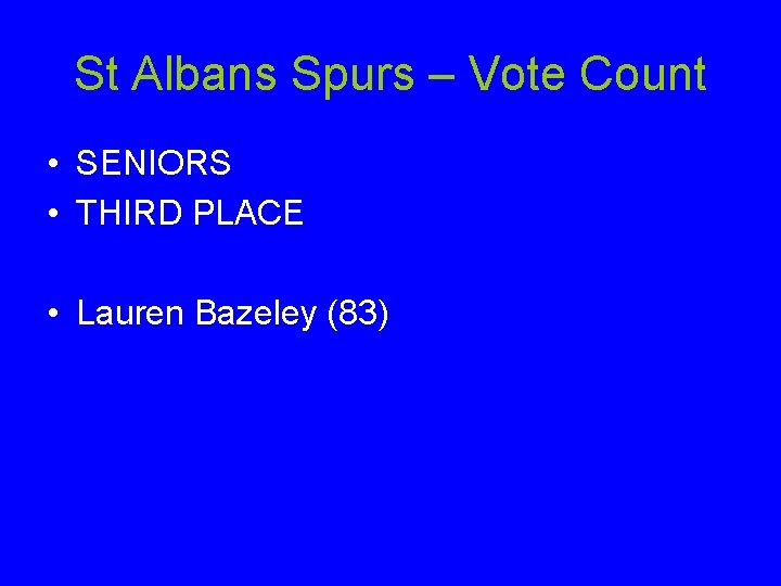 St Albans Spurs – Vote Count • SENIORS • THIRD PLACE • Lauren Bazeley