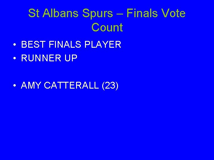 St Albans Spurs – Finals Vote Count • BEST FINALS PLAYER • RUNNER UP