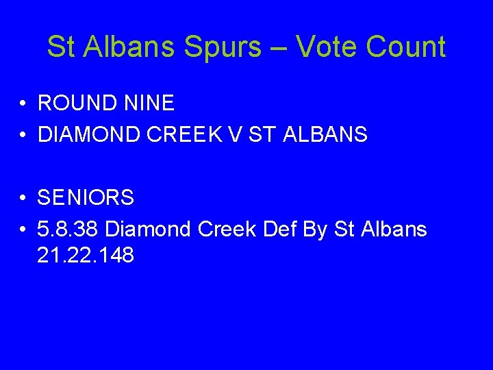 St Albans Spurs – Vote Count • ROUND NINE • DIAMOND CREEK V ST
