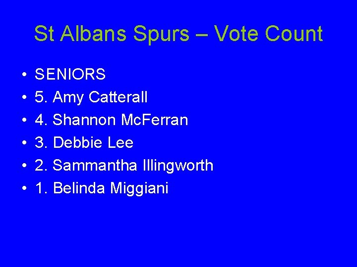 St Albans Spurs – Vote Count • • • SENIORS 5. Amy Catterall 4.
