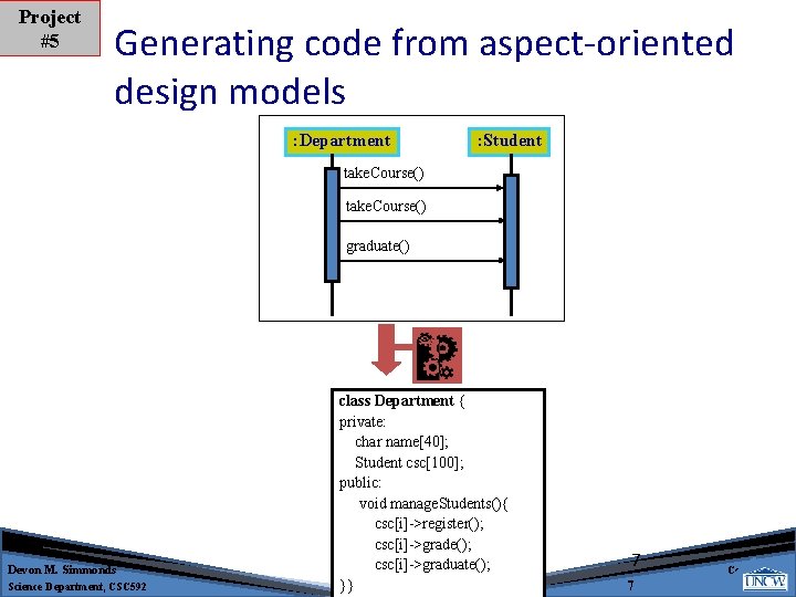 Project #5 Generating code from aspect-oriented design models : Department : Student take. Course()