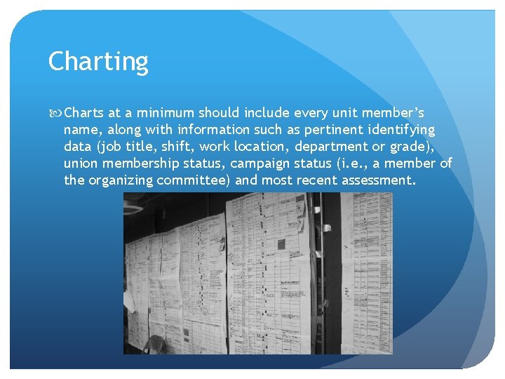 Charting Charts at a minimum should include every unit member’s name, along with information
