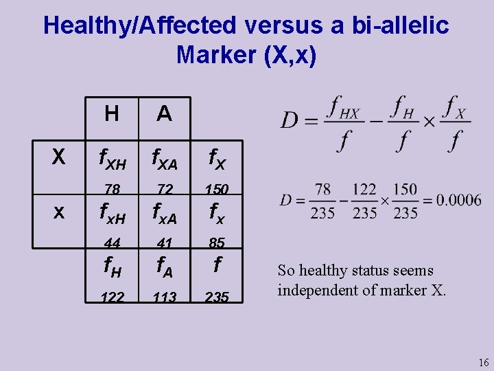 Healthy/Affected versus a bi-allelic Marker (X, x) X x H A f. XH f. Healthy/Affected versus a bi-allelic Marker (X, x) X x H A f. XH f.