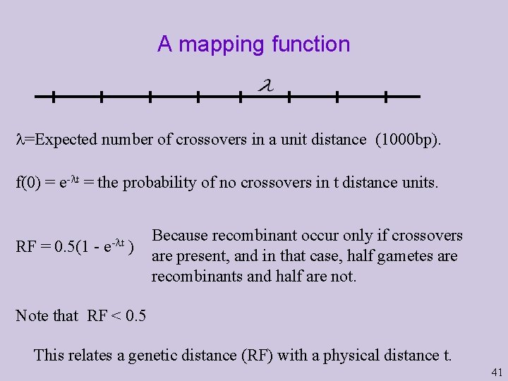 A mapping function =Expected number of crossovers in a unit distance (1000 bp). f(0) A mapping function =Expected number of crossovers in a unit distance (1000 bp). f(0)