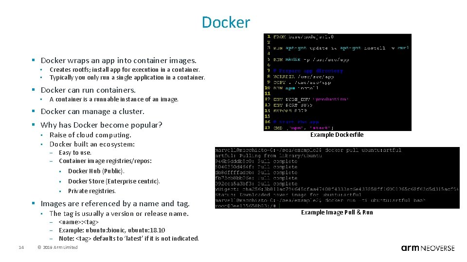 Docker § Docker wraps an app into container images. • • Creates rootfs; install