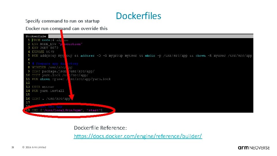 Specify command to run on startup Docker run command can override this Dockerfile Reference: