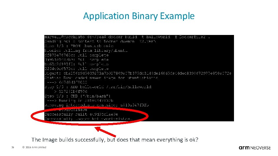 Application Binary Example The Image builds successfully, but does that mean everything is ok?