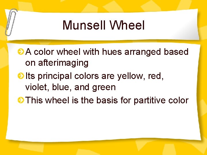 Munsell Wheel A color wheel with hues arranged based on afterimaging Its principal colors