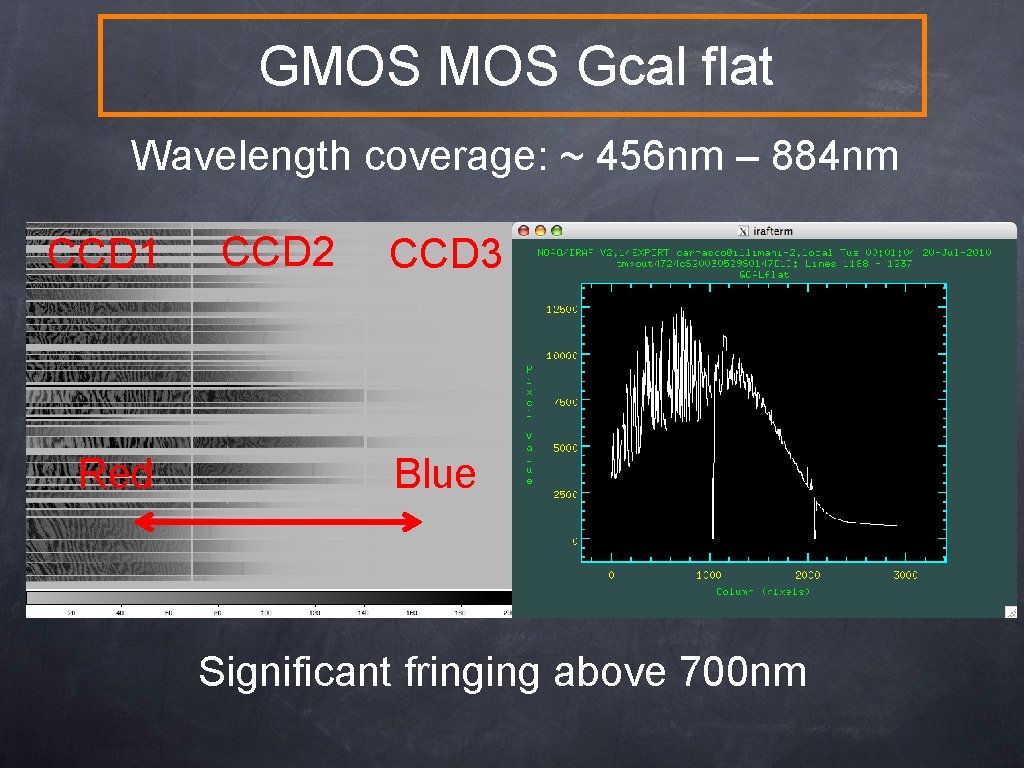 GMOS Gcal flat Wavelength coverage: ~ 456 nm – 884 nm CCD 1 Red