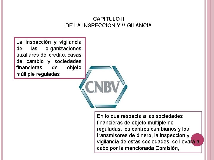 CAPITULO II DE LA INSPECCION Y VIGILANCIA La inspección y vigilancia de las organizaciones