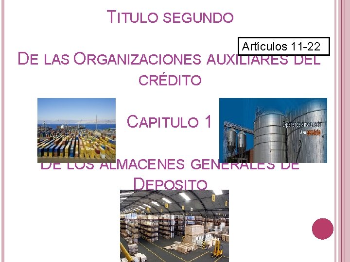 TITULO SEGUNDO Artículos 11 -22 DE LAS ORGANIZACIONES AUXILIARES DEL CRÉDITO CAPITULO 1 DE