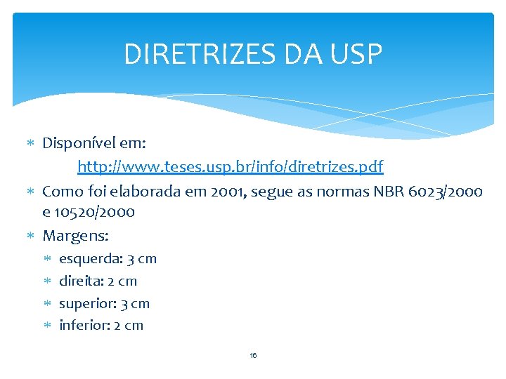 DIRETRIZES DA USP Disponível em: http: //www. teses. usp. br/info/diretrizes. pdf Como foi elaborada