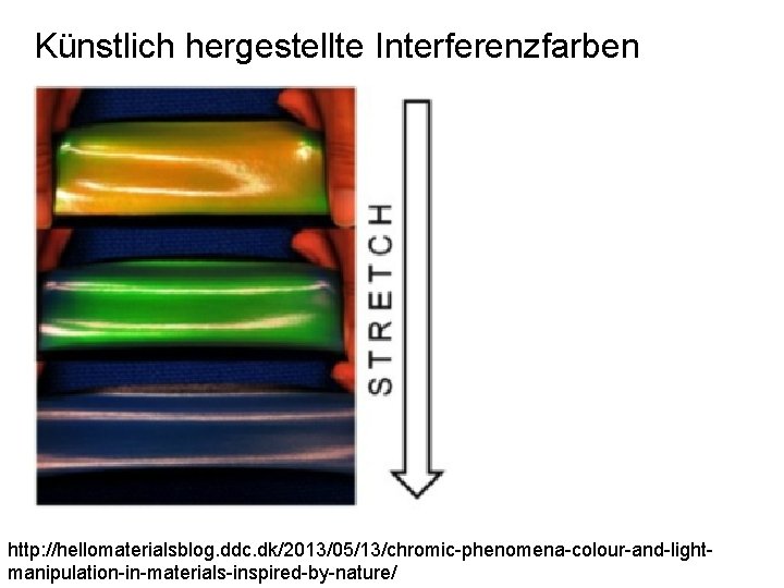 Künstlich hergestellte Interferenzfarben http: //hellomaterialsblog. ddc. dk/2013/05/13/chromic-phenomena-colour-and-lightmanipulation-in-materials-inspired-by-nature/ 