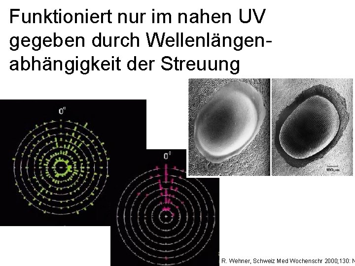 Funktioniert nur im nahen UV gegeben durch Wellenlängenabhängigkeit der Streuung R. Wehner, Schweiz Med