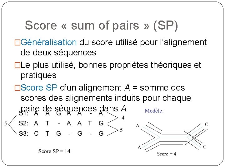 Score « sum of pairs » (SP) �Généralisation du score utilisé pour l’alignement de