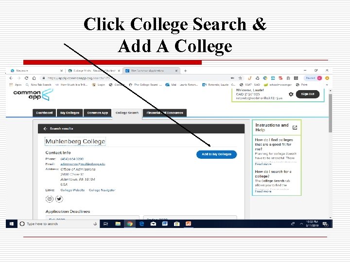 Click College Search & Add A College 