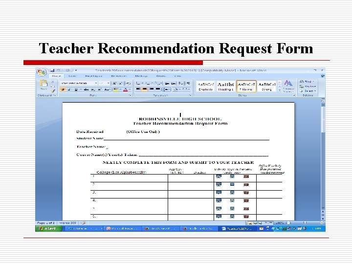 Teacher Recommendation Request Form 