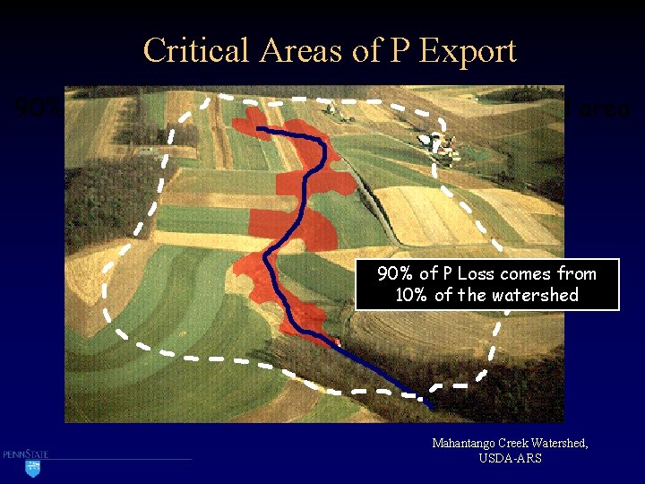 Critical Areas of P Export 90% of annual P export comes from 10% of