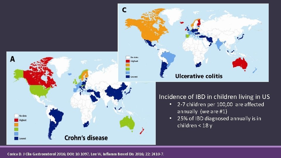 Incidence of IBD in children living in US • 2 -7 children per 100,