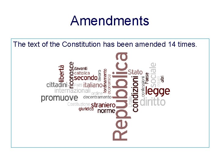 Amendments The text of the Constitution has been amended 14 times. 