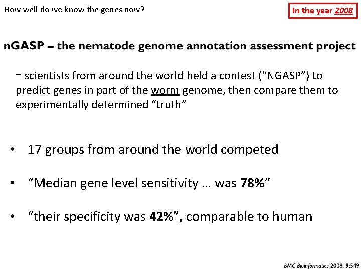 How well do we know the genes now? In the year 2008 = scientists