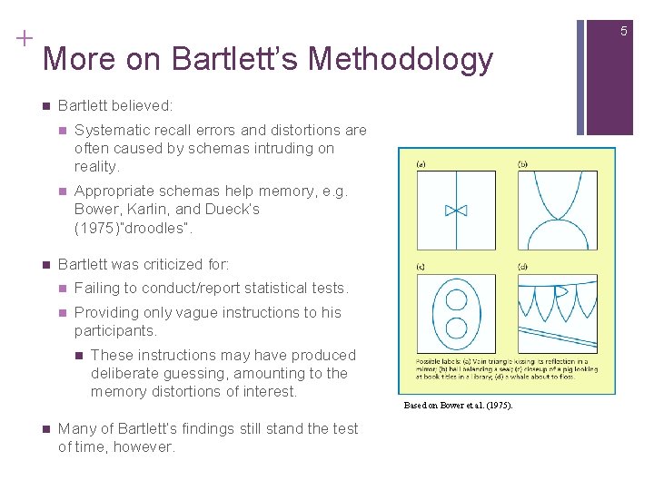 + 5 More on Bartlett’s Methodology n n Bartlett believed: n Systematic recall errors