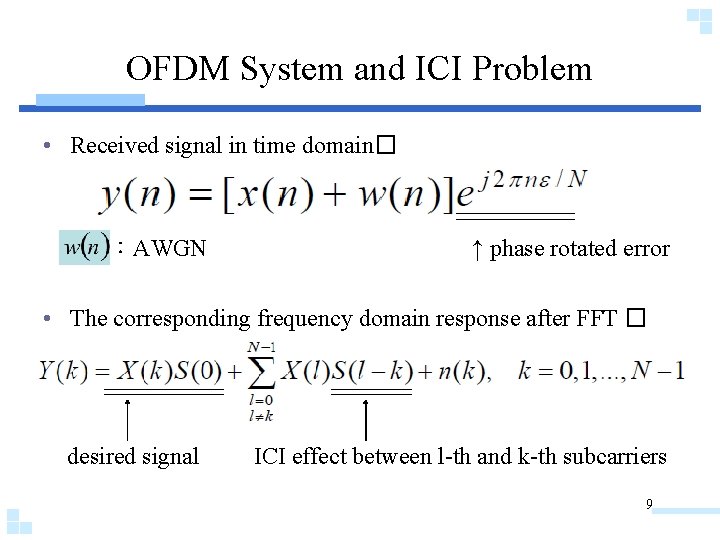 OFDM System and ICI Problem • Received signal in time domain� ：AWGN ↑ phase
