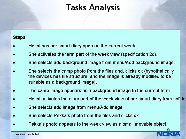 Tasks Analysis Steps · Helmi has her smart diary open on the current week.